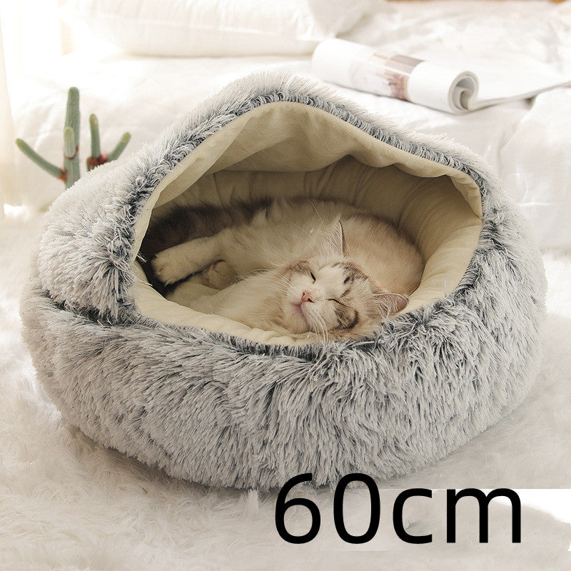 2 in 1 Dog and Cat Bed Pet Winter Bed Round Plush Warm - lifestyle view - PET'S FUN | pet supplies