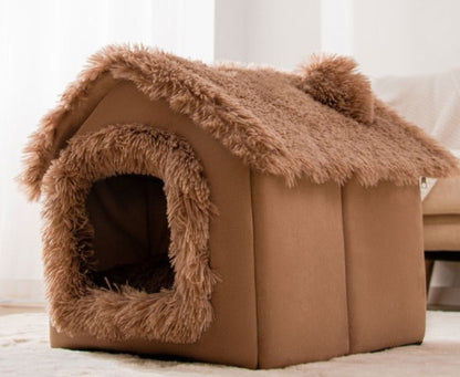 Foldable Dog House Pet Cat Bed Winter Dog Villa Sleep - in use view - PET'S FUN | pet accessories