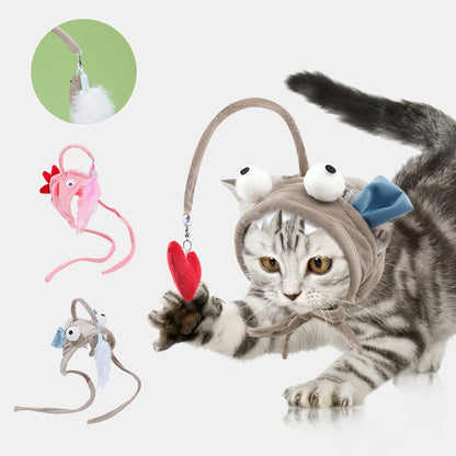 New Head Wearing Feather Funny Cat Stick - front view - PET'S FUN | cat toy