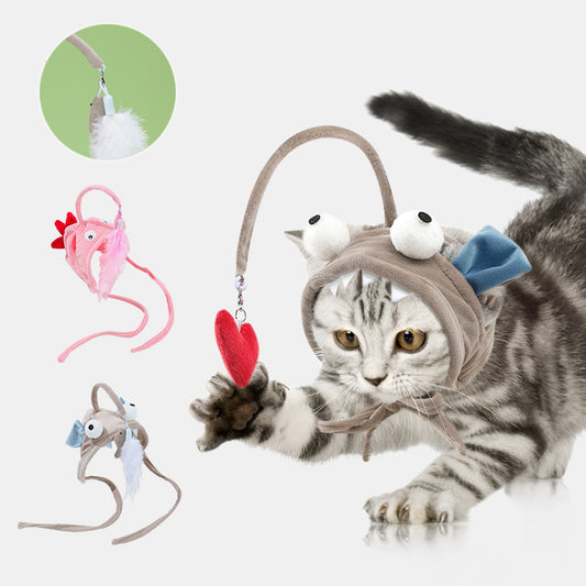 New Head Wearing Feather Funny Cat Stick - front view - PET'S FUN | cat toy