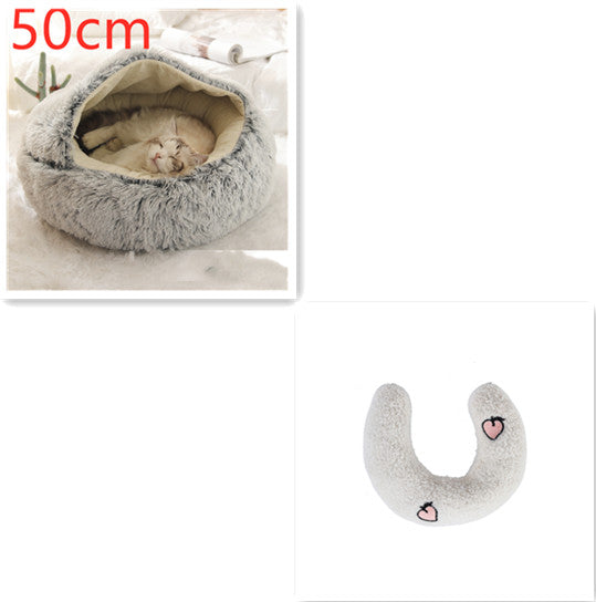 2 in 1 Dog and Cat Bed Pet Winter Bed Round Plush Warm - lifestyle view - PET'S FUN | pet bed