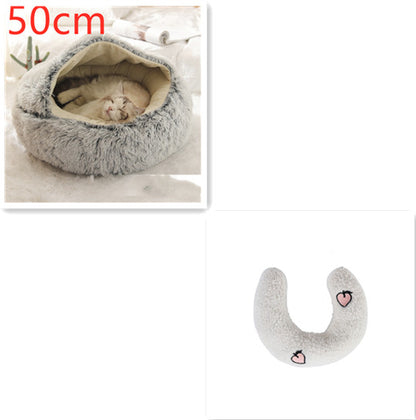 2 in 1 Dog and Cat Bed Pet Winter Bed Round Plush Warm - lifestyle view - PET'S FUN | pet bed