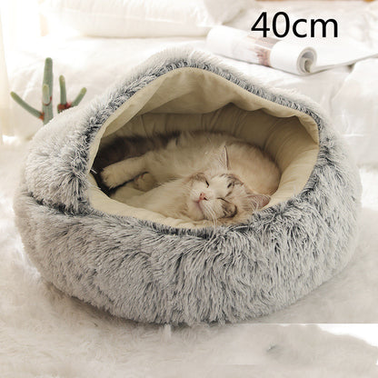 2 in 1 Dog and Cat Bed Pet Winter Bed Round Plush Warm - lifestyle view - PET'S FUN | interactive pet toy