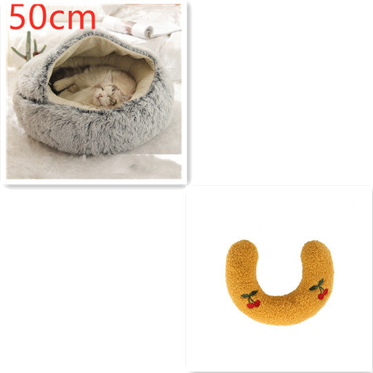 2 in 1 Dog and Cat Bed Pet Winter Bed Round Plush Warm - detail view - PET'S FUN | pet accessories