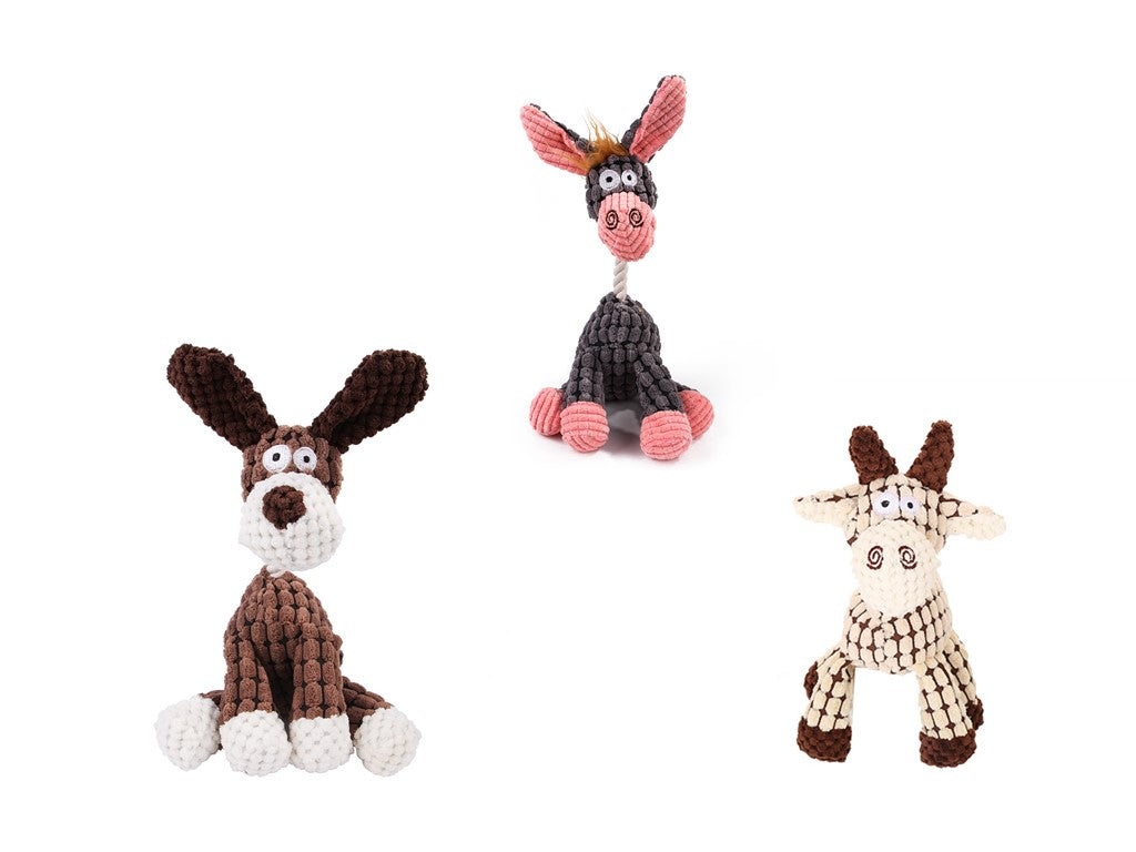 Pet Toy Donkey Shape Corduroy Chew Toy for - side view - PET'S FUN | dog accessories