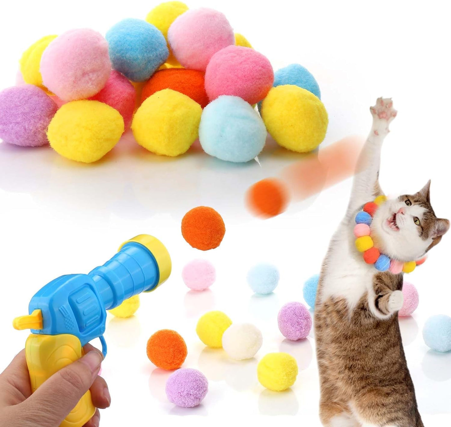 Cat Toy Ball Launcher Gun Cat Fetch Toy Gun Shooter - front view - PET'S FUN | cat toy