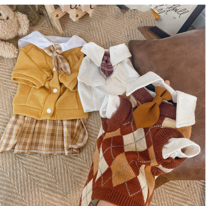 Pet Dress British Plaid Sweater Spring - side view - PET'S FUN | pet supplies