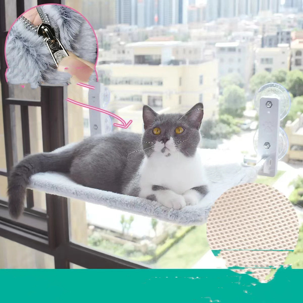 Cat Suction Cup Window Glass Hammock Pet Cat Pets - side view - PET'S FUN | interactive cat toy