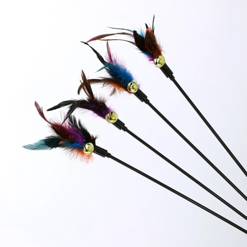 Rainbow Color Feather Toys Funny Cat Stick Plush - back view - PET'S FUN | cat accessories