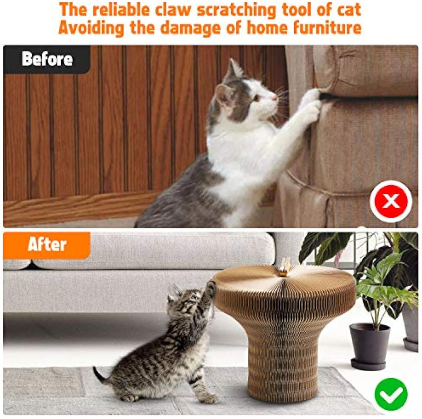 Collapsible Cat Scratcher Lounge Bed Cardboard Cat Bed - front view - PET'S FUN | cat bed