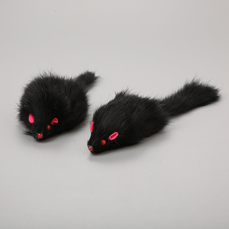 Cat Toy Large Rabbit Fur Mouse Pet Toy Plush Mouse Cat - back view - PET'S FUN | cat toy
