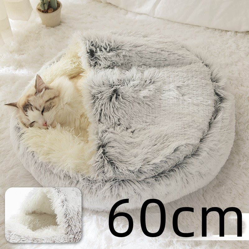 2 in 1 Dog and Cat Bed Pet Winter Bed Round Plush Warm - packaging view - PET'S FUN | pet bed
