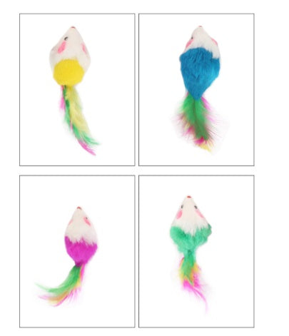 Color Feather Tail Plush Mouse Cat Toy - side view - PET'S FUN | cat supplies