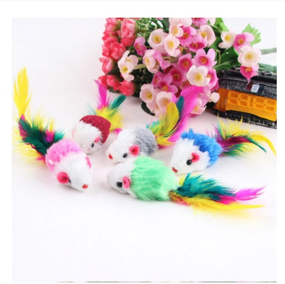 Color Feather Tail Plush Mouse Cat Toy - back view - PET'S FUN | cat accessories