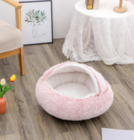 2 in 1 Dog and Cat Bed Pet Winter Bed Round Plush Warm - top view - PET'S FUN | pet accessories