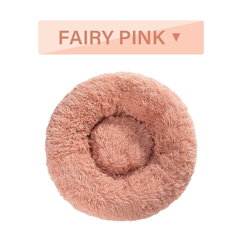 Fluffy Donut Dog Bed Warm Soft Long Plush Pet Cushion - packaging view - PET'S FUN | pet supplies