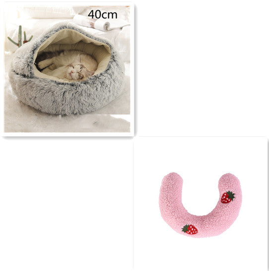 2 in 1 Dog and Cat Bed Pet Winter Bed Round Plush Warm - back view - PET'S FUN | pet toy