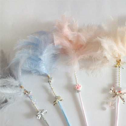 Funny Cat Stick Bell Feather Tassel Fur Ball - angle view - PET'S FUN | cat entertainment