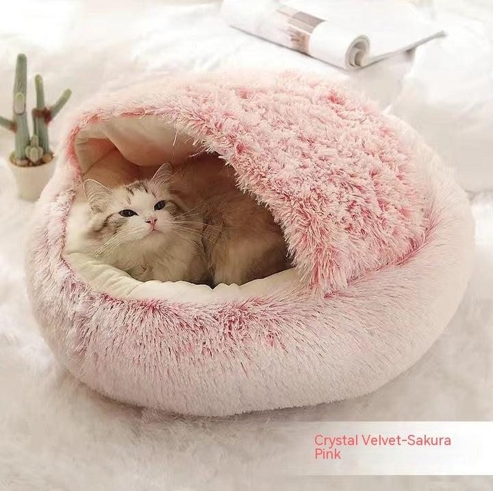 2 in 1 Dog and Cat Bed Pet Winter Bed Round Plush Warm - side view - PET'S FUN | pet supplies