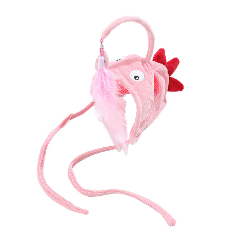 New Head Wearing Feather Funny Cat Stick - front view - PET'S FUN | cat accessories