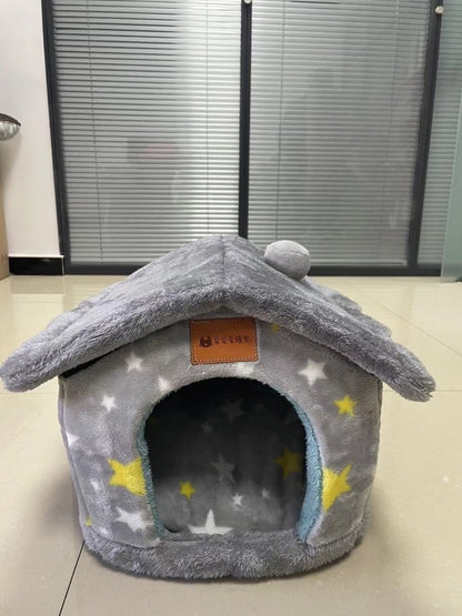 Foldable Dog House Pet Cat Bed Winter Dog Villa Sleep - lifestyle view - PET'S FUN | interactive pet toy
