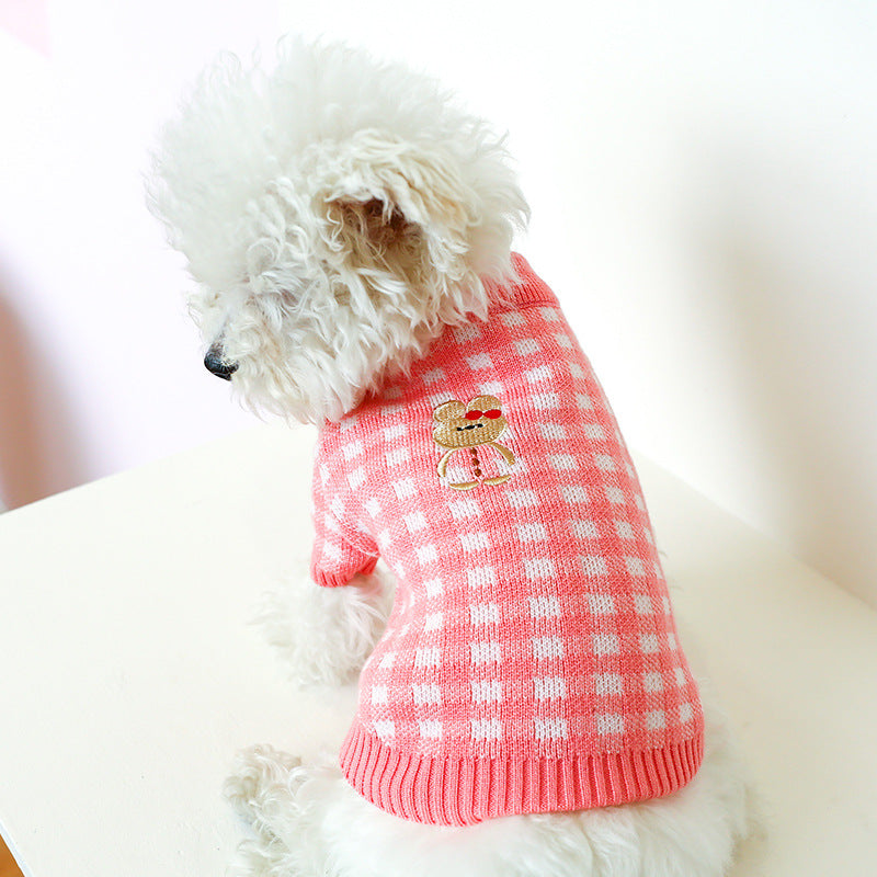 Bowknot Dog Clothes Cat Costume Hollow Knit - angle view - PET'S FUN | cat supplies