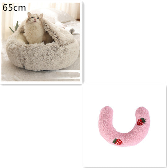2 in 1 Dog and Cat Bed Pet Winter Bed Round Plush Warm - top view - PET'S FUN | pet play