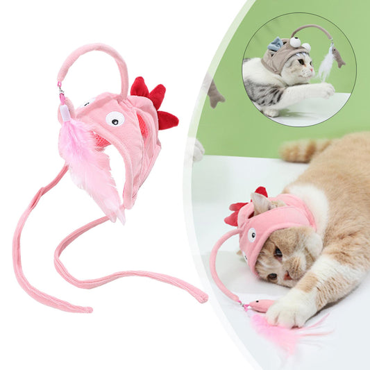 New Head Wearing Feather Funny Cat Stick - side view - PET'S FUN | cat supplies