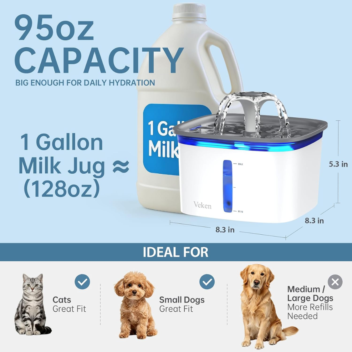 95oz Pet Water Fountain Automatic Dog Cat Dispenser