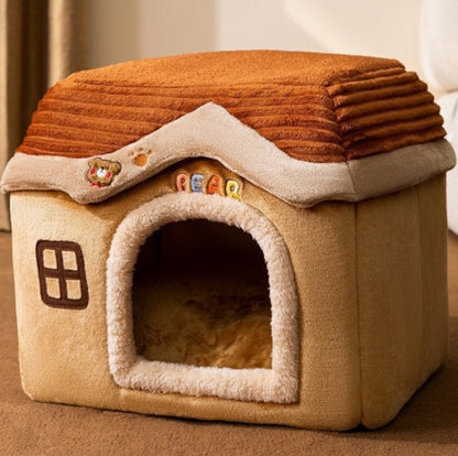 Foldable Dog House Pet Cat Bed Winter Dog Villa Sleep - side view - PET'S FUN | premium pet products