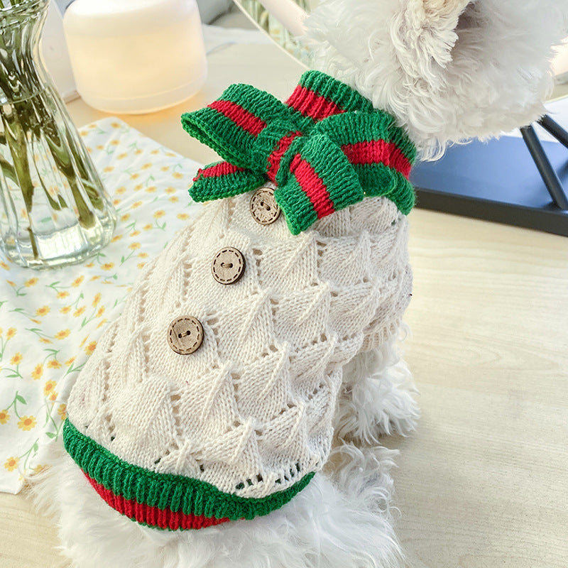 Bowknot Dog Clothes Cat Costume Hollow Knit - detail view - PET'S FUN | interactive cat toy