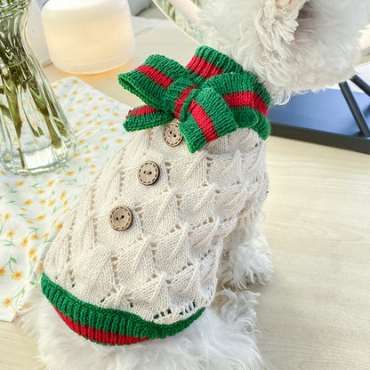 Bowknot Dog Clothes Cat Costume Hollow Knit - detail view - PET'S FUN | interactive cat toy