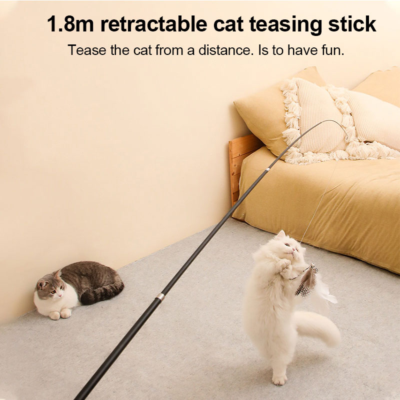 Pet Toy Cat-teasing Stick Extendable 180cm Rod Feather - side view - PET'S FUN | cat supplies
