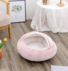 2 in 1 Dog and Cat Bed Pet Winter Bed Round Plush Warm - front view - PET'S FUN | pet bed