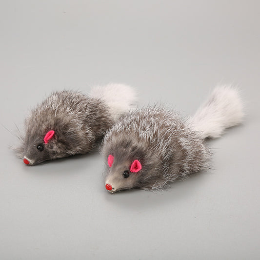 Cat Toy Large Rabbit Fur Mouse Pet Toy Plush Mouse Cat - front view - PET'S FUN | cat toy