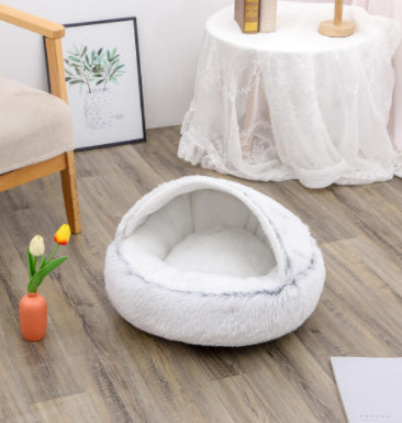 2 in 1 Dog and Cat Bed Pet Winter Bed Round Plush Warm - detail view - PET'S FUN | durable pet supplies