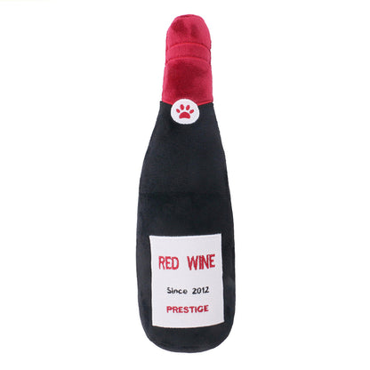 Plush Stuffed Champagne Bottle Dog Toy - side view - PET'S FUN | interactive dog toy