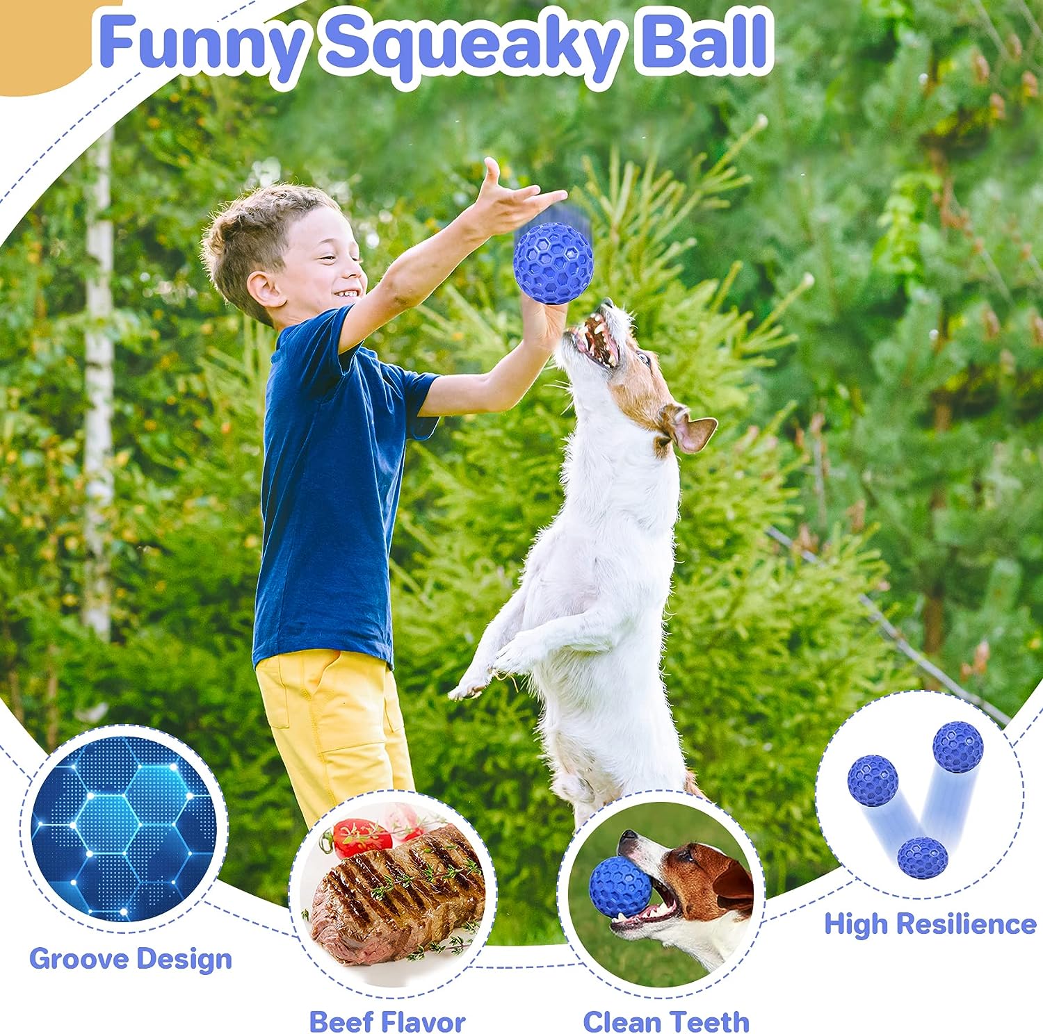Indestructible Squeaky Dog Ball Relieves Anxiety - back view - PET'S FUN | dog toy