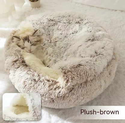 2 in 1 Dog and Cat Bed Pet Winter Bed Round Plush Warm - back view - PET'S FUN | pet entertainment