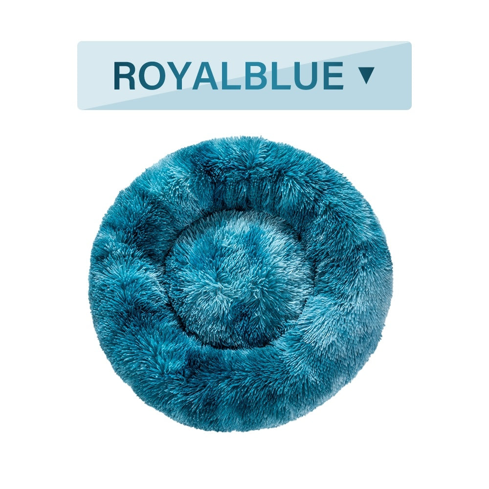 Fluffy Donut Dog Bed Warm Soft Long Plush Pet Cushion - side view - PET'S FUN | pet entertainment