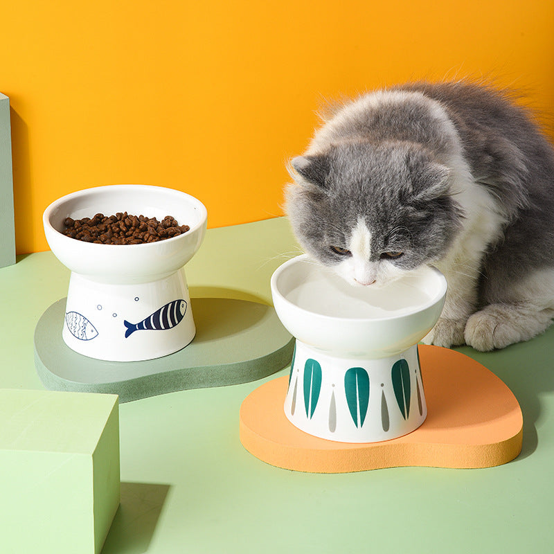 Ceramic Non Slip Elevated Pet Cat Dog Food Bowl - back view - PET'S FUN | pet accessories