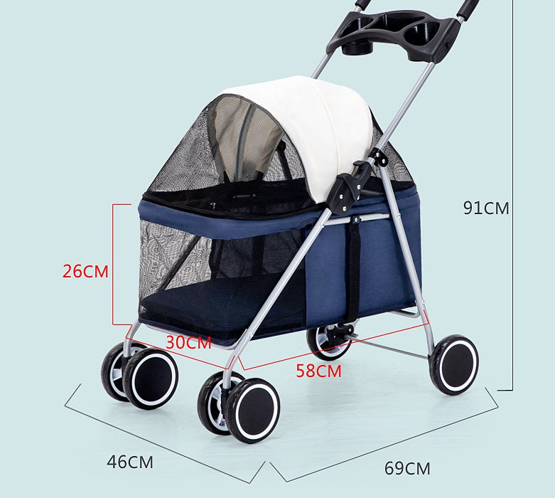 Pet Stroller Lightweight Folding Pet Cat Dog Rabbit - side view - PET'S FUN | pet supplies