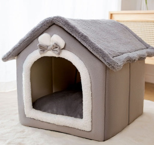 Foldable Dog House Pet Cat Bed Winter Dog Villa Sleep - front view - PET'S FUN | cozy pet bed