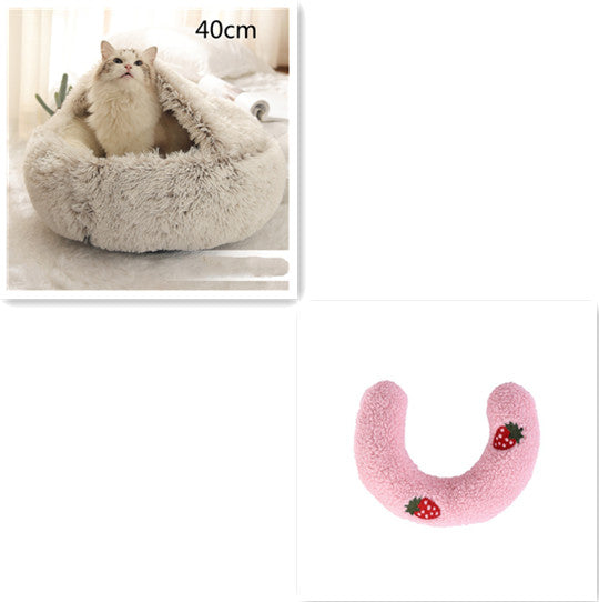 2 in 1 Dog and Cat Bed Pet Winter Bed Round Plush Warm - back view - PET'S FUN | durable pet supplies
