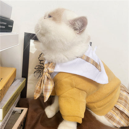 Pet Dress British Plaid Sweater Spring - front view - PET'S FUN | pet play